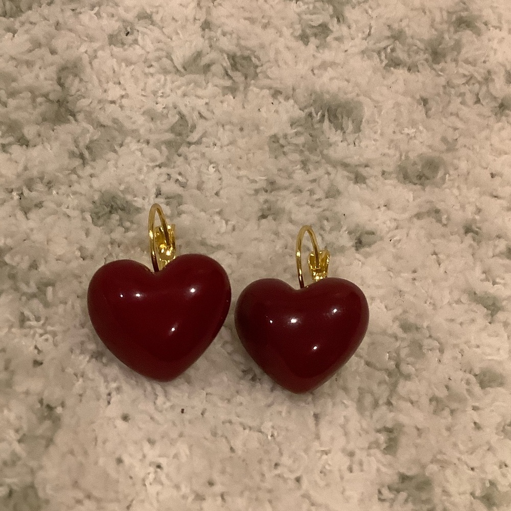 Plump Red Valentines Day Heart Pierced Fashion Earrings with leverback NWT - Picture 5 of 13
